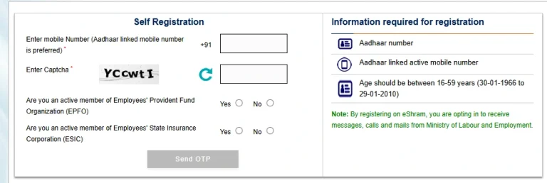 E shram self registration