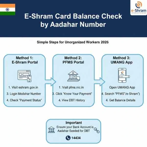 Check E Shram card balance by Aadhaar number complete guide